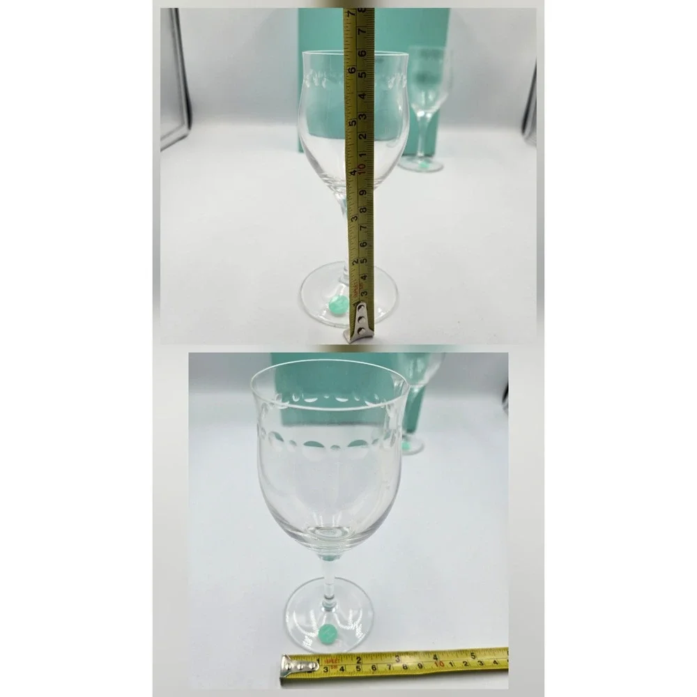 Tiffany & Co NEW Crystal Wine Glasses Set of 2 Etched Platinum Band Gift Boxed
